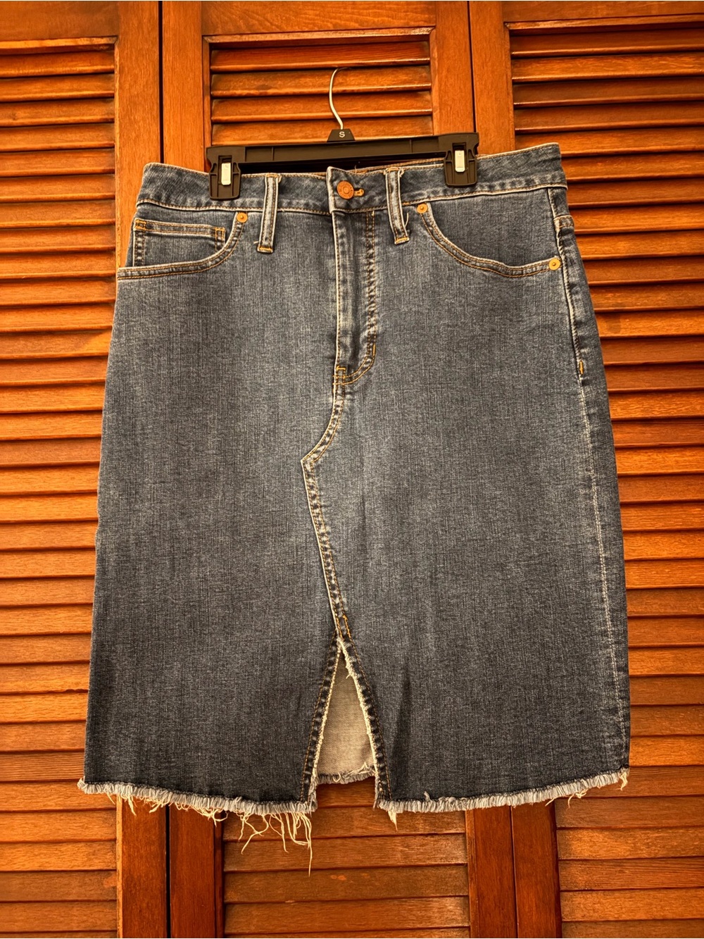 Madewell Dark Blue Straight Denim Skirt with Front Slit